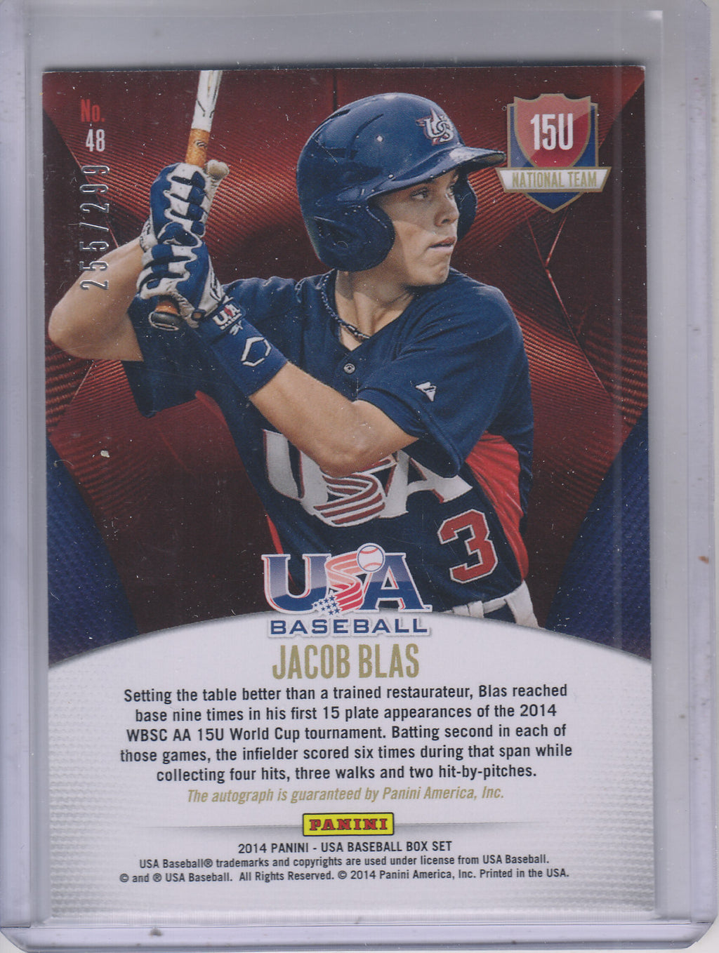 2014 USA Baseball 15U National Team Signatures #48 Jacob Blas Auto 295/299
