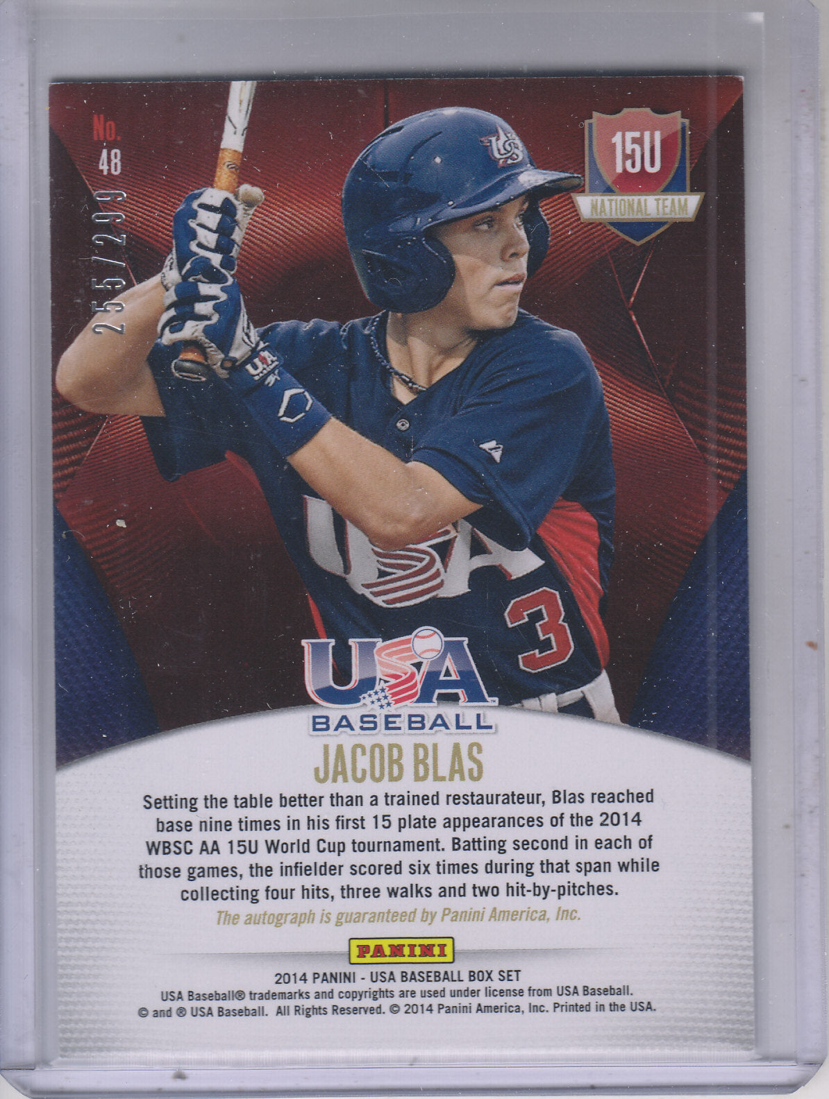 2014 USA Baseball 15U National Team Signatures #48 Jacob Blas Auto 295/299