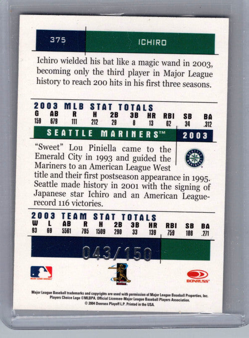2004 Donruss Team Heroes Showdown Bronze #375 Ichiro Suzuki 43/150 - NM