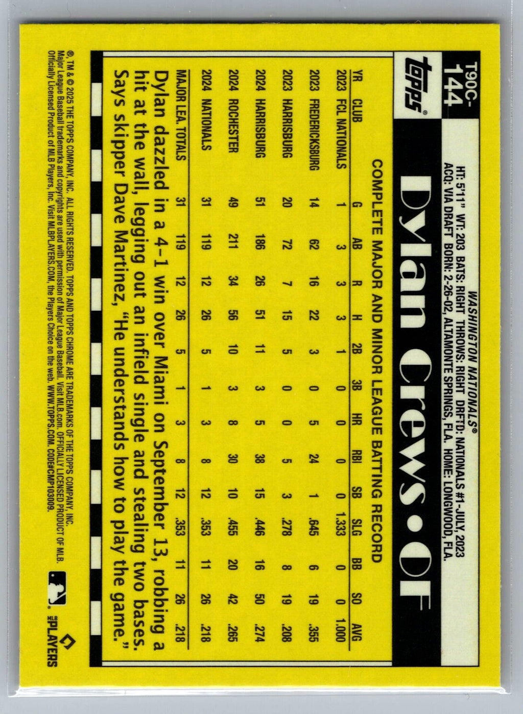 2025 Topps '90 Topps Silver Pack Chrome #T90C144 Dylan Crews