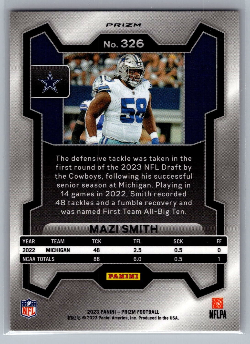2023 Panini Prizm #326 Mazi Smith RC Orange Lazer