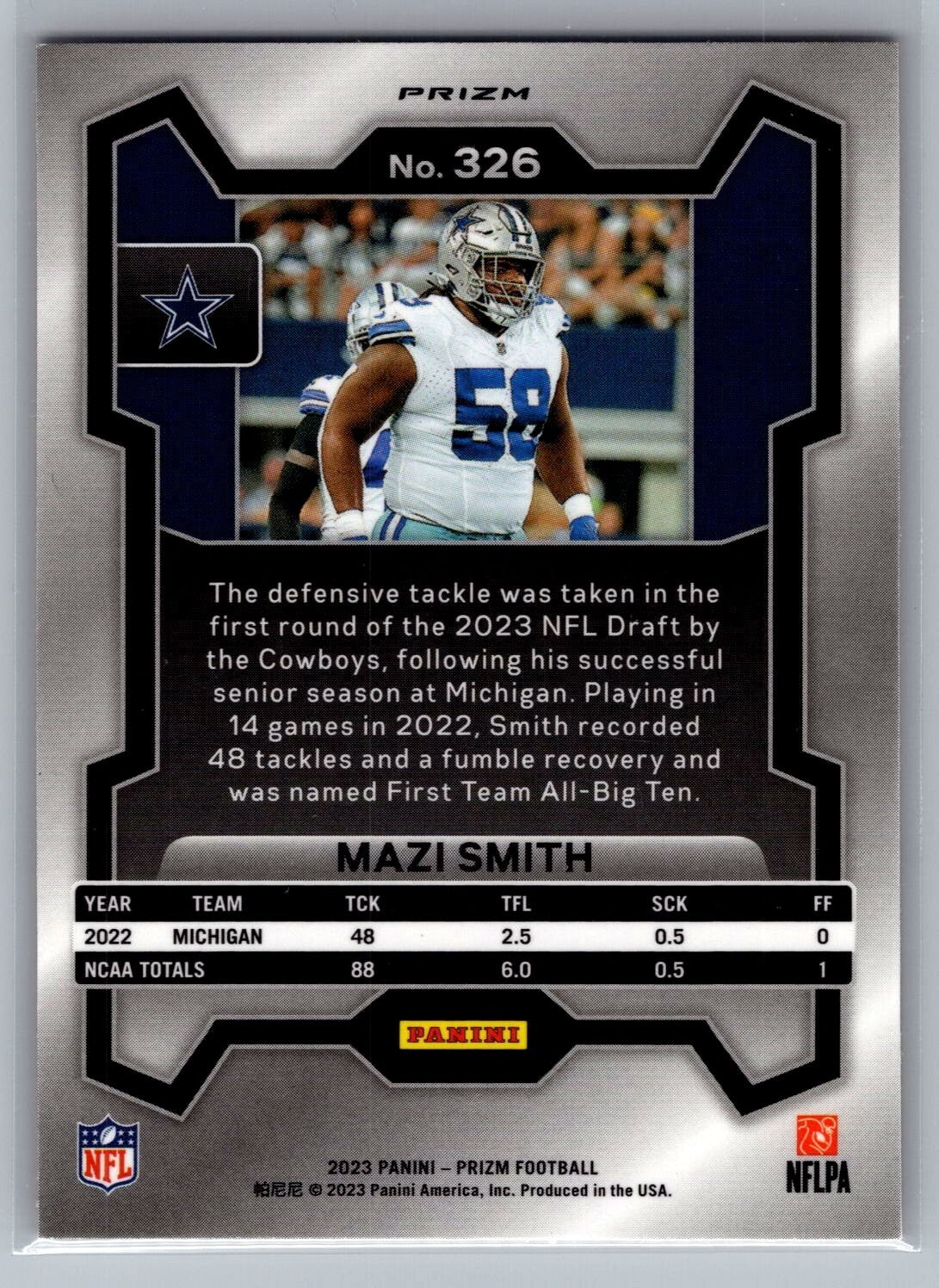 2023 Panini Prizm #326 Mazi Smith RC Orange Lazer