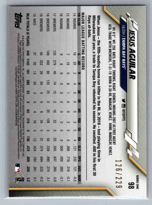 2020 Topps Factory Set Sparkle Foil #98 Jesus Aguilar 126/229 - NM
