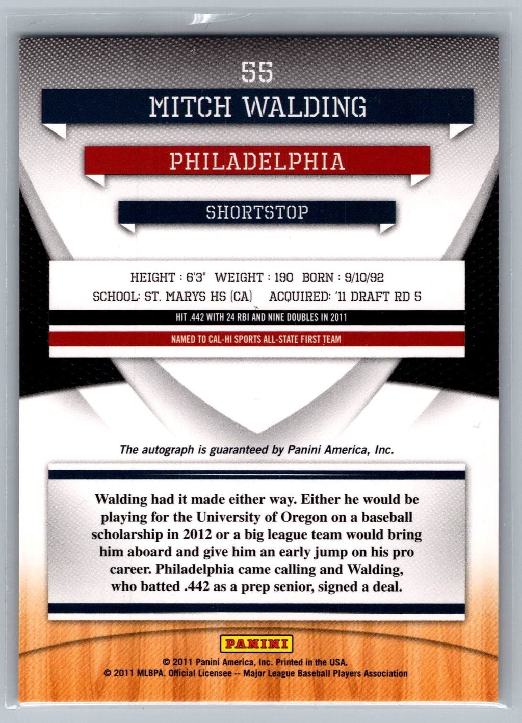 2011 Elite Extra Edition Franchise Futures Signatures #55 Mitch Walding 486/1140