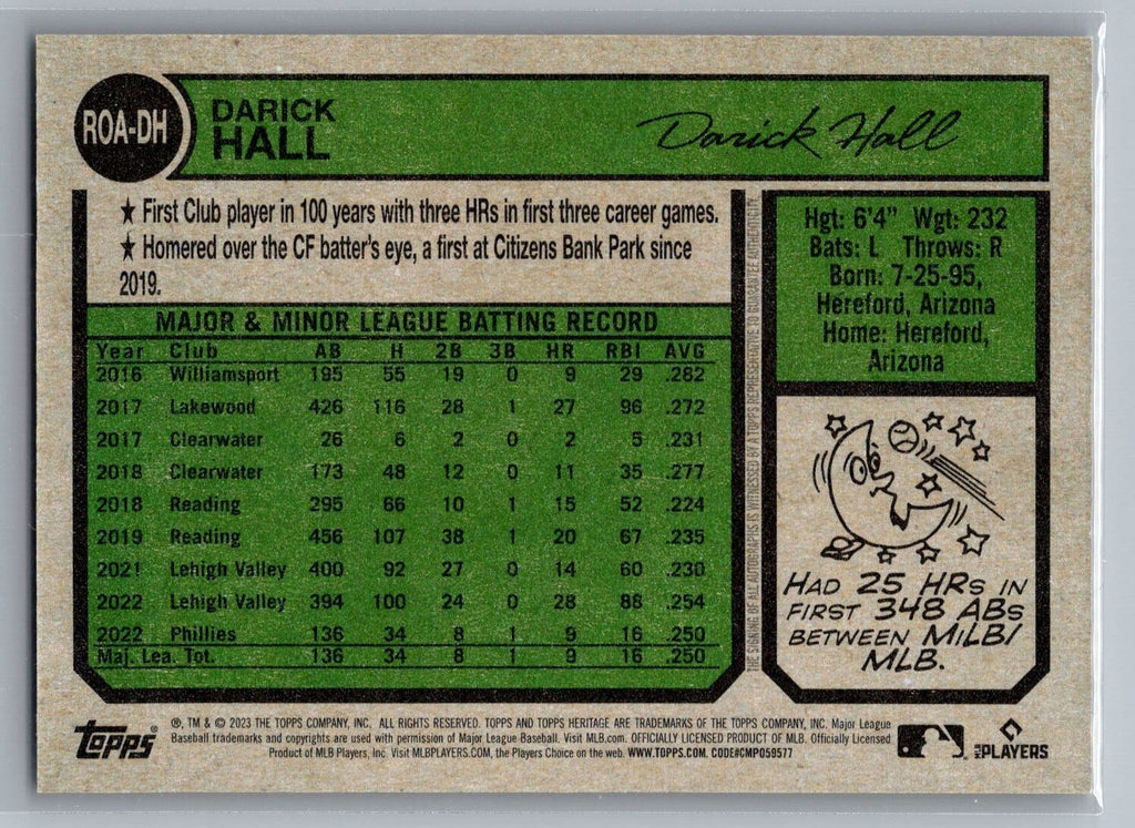 2023 Topps Heritage Real One Autographs #ROADH Darick Hall HN