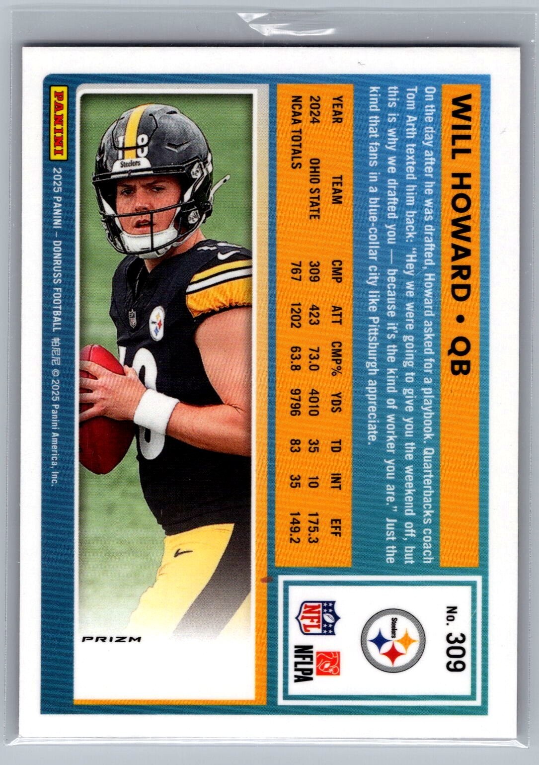 2025 Donruss Optic Rated Rookies Preview Pink #309 Will Howard - NM