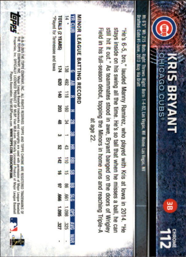 2015 Topps Chrome #112 Kris Bryant RC - NM