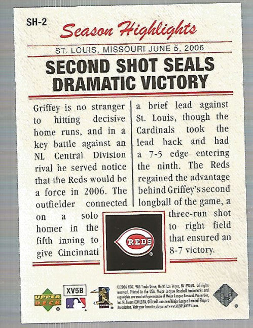 2006 Upper Deck Season Highlights #SH2 Ken Griffey Jr. - NM