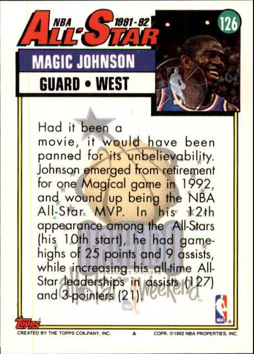 1992-93 Topps #126 Magic Johnson AS - NM
