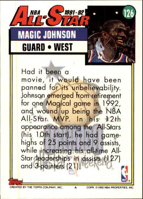 1992-93 Topps #126 Magic Johnson AS - NM