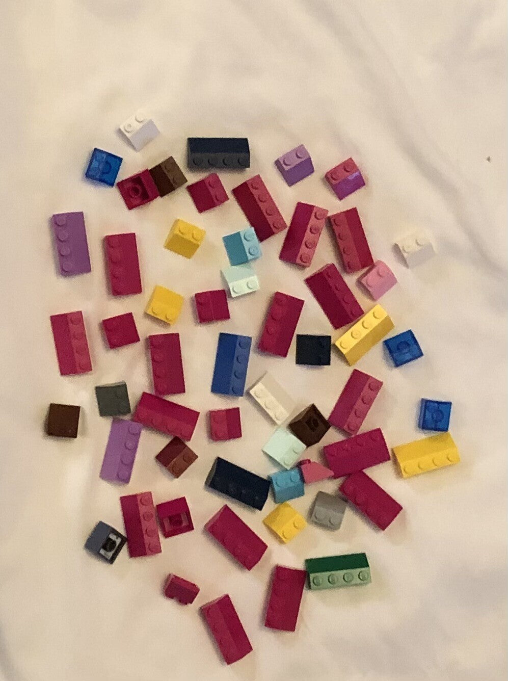 lot of 56 multicolored lego friends 2x2 slanted wedge roof pieces bricks