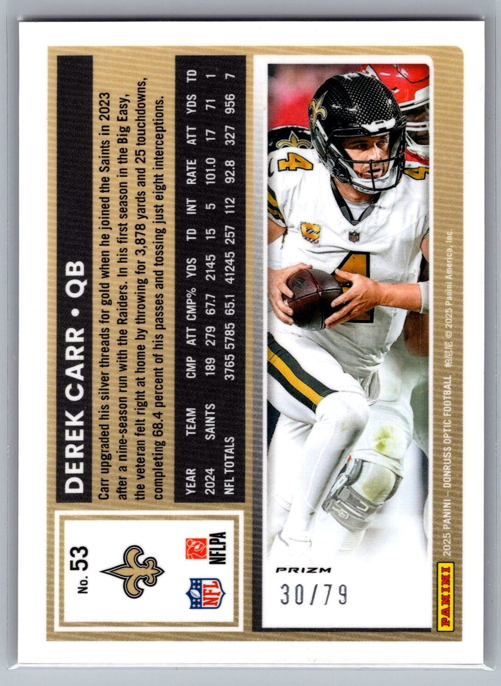 2025 Donruss Optic #53 Derek Carr Orange Scope 30/79