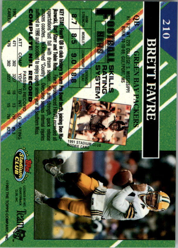 1993 Stadium Club #210 Brett Favre - NM