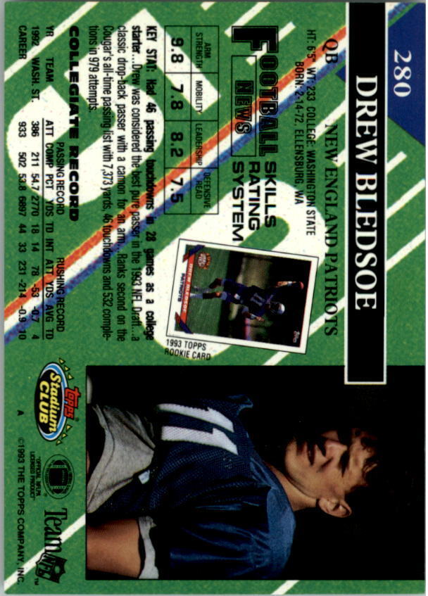 1993 Stadium Club #280B Drew Bledsoe RC COR (draft pick logo on front) - NM