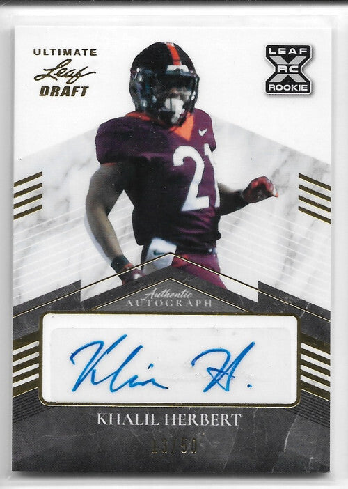 2021 Leaf Ultimate Draft '92 Leaf Black Gold Autographs Khalil Herbert 13/50