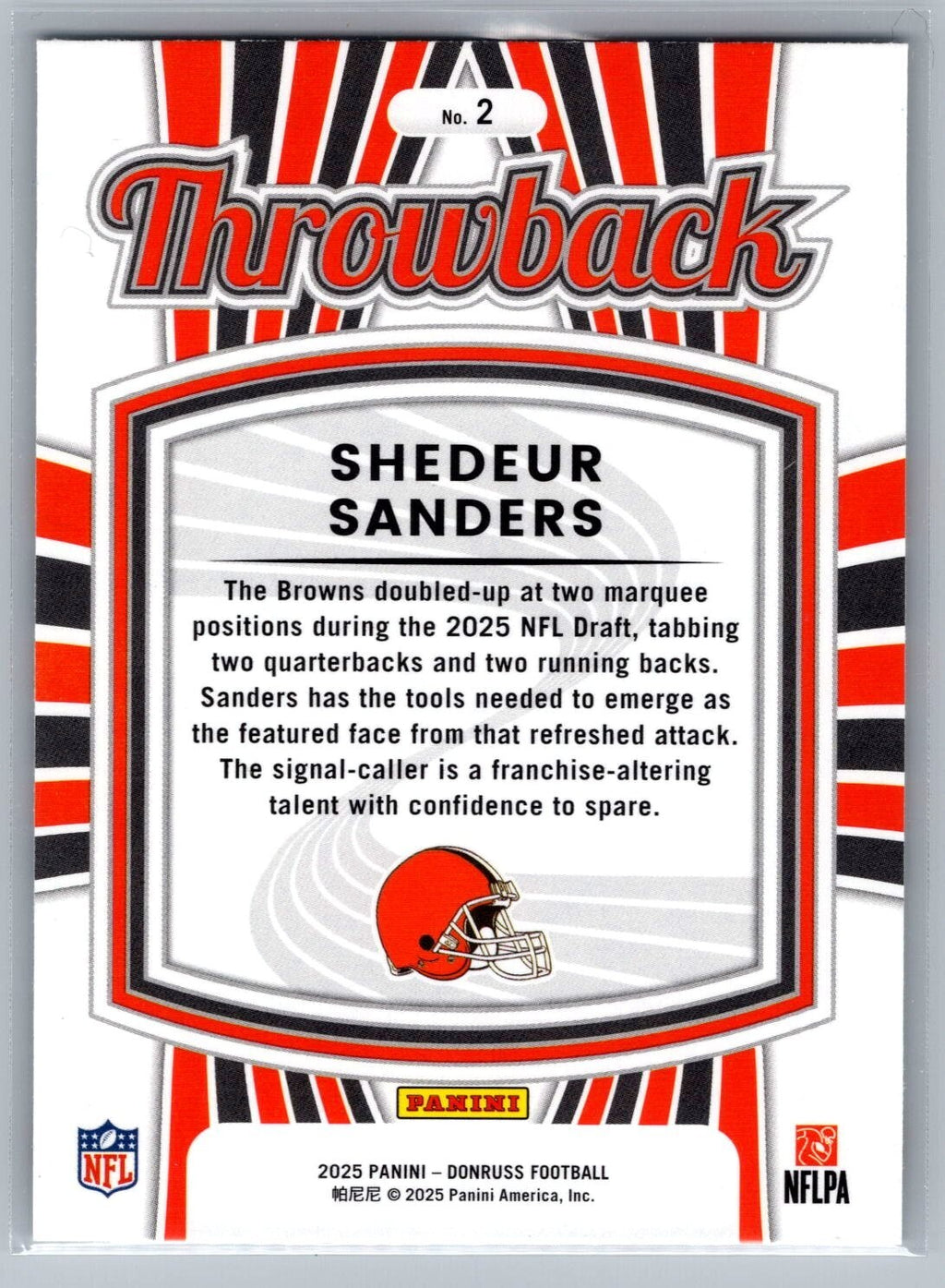 2025 Donruss Rated Rookies Throwback #2 Shedeur Sanders - NM