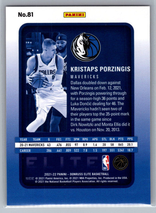 2021-22 Elite Orange #81 Kristaps Porzingis - NM
