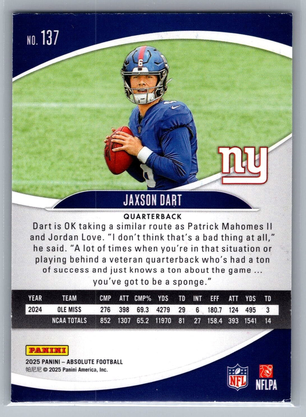 2025 Panini Absolute Red and Green #137 Jaxson Dart