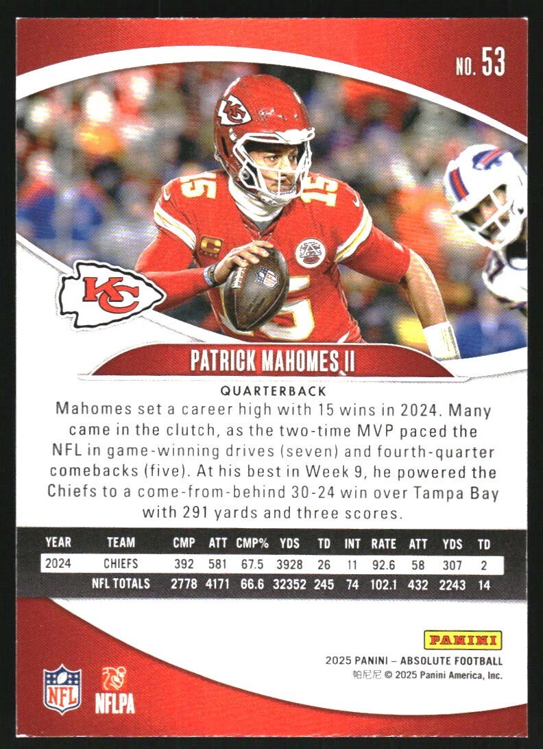 2025 Absolute Retail #53 Patrick Mahomes II - NM
