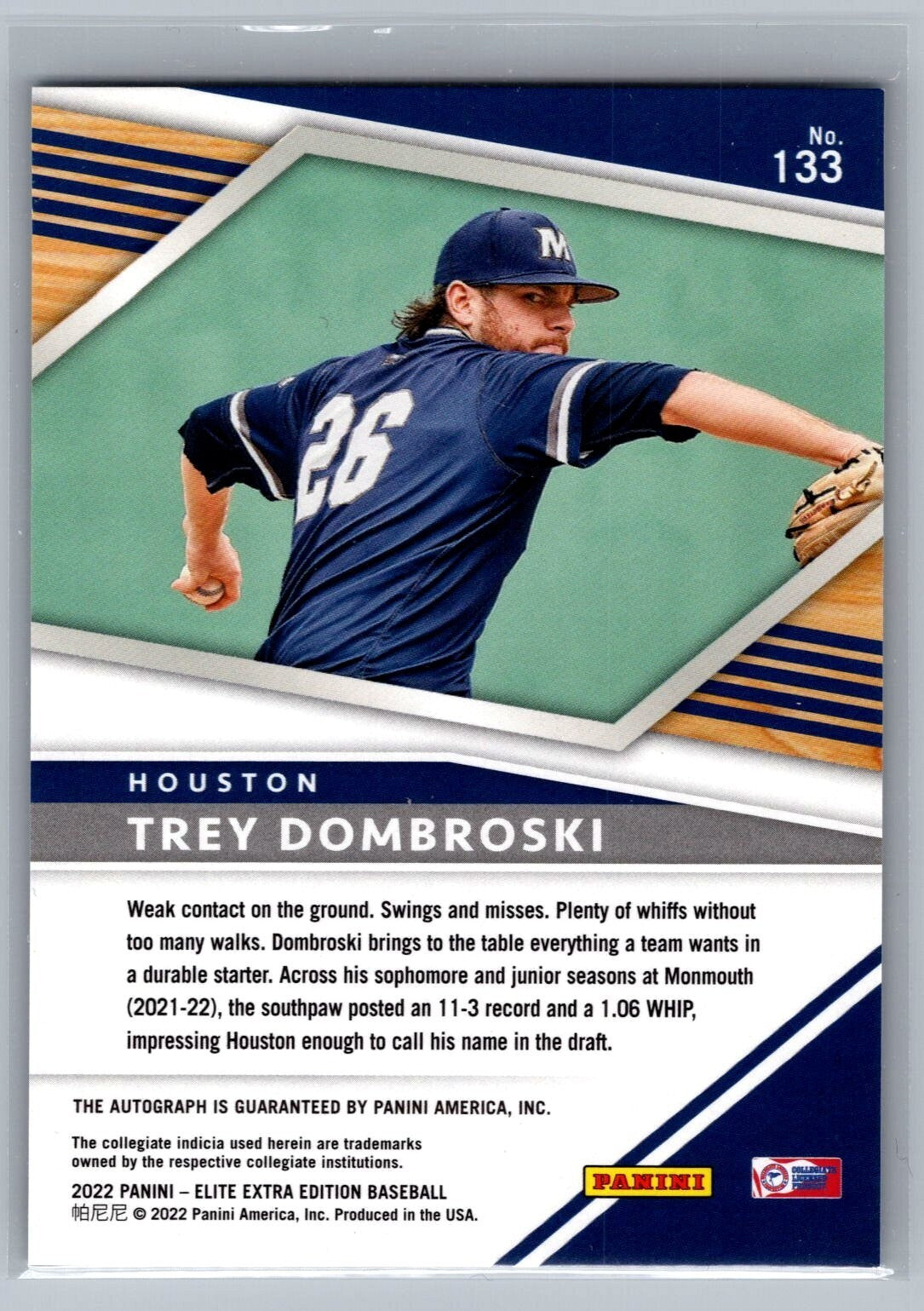 2022 Elite Extra Edition Signatures #133 Trey Dombroski Auto