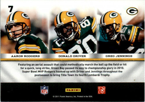 2011 Panini Threads Triple Threat #7 Aaron Rodgers Donald Driver Greg Jennings