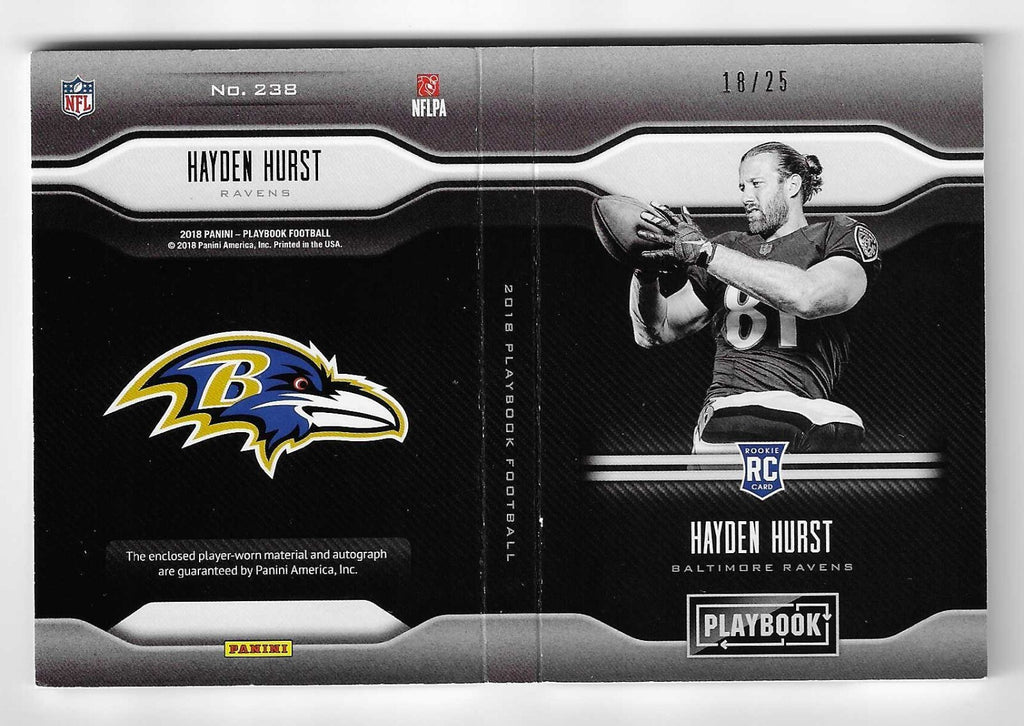 2018 Panini Playbook Green #238 Hayden Hurst Jersey Auto 18/25 Ravens