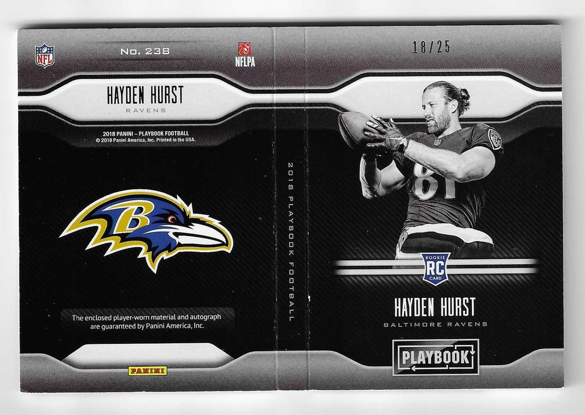 2018 Panini Playbook Green #238 Hayden Hurst Jersey Auto 18/25 Ravens