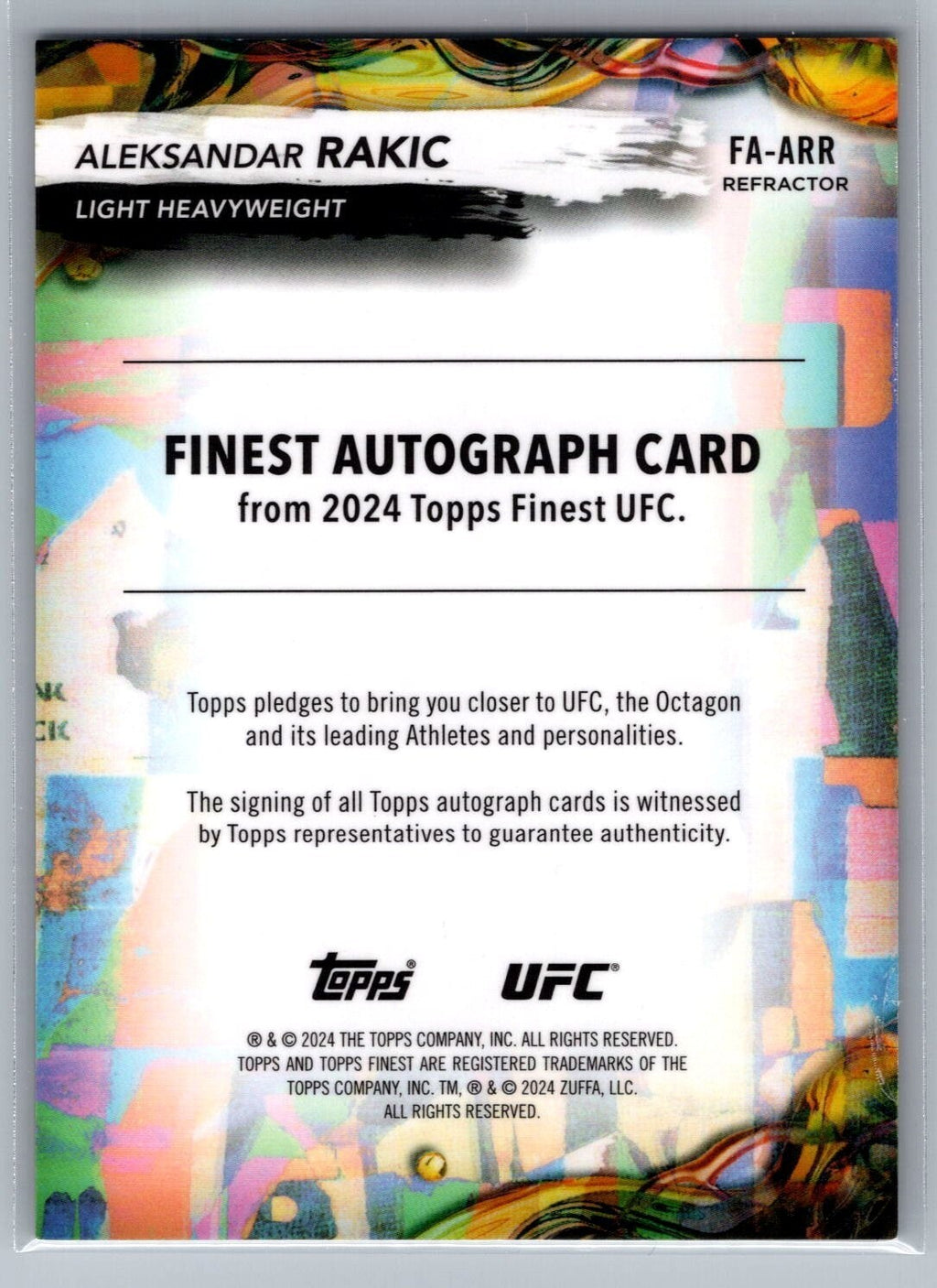 2024 Finest UFC Finest Autographs Refractors #FAARR Aleksandar Rakic #'d 3/99