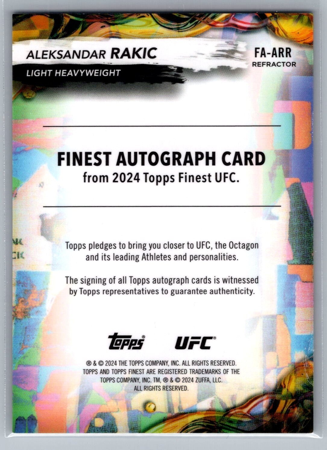 2024 Finest UFC Finest Autographs Refractors #FAARR Aleksandar Rakic #'d 3/99