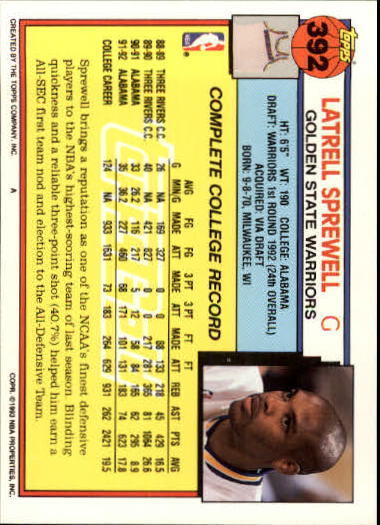 1992-93 Topps Gold #392 Latrell Sprewell - NM