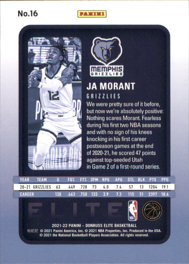 2021-22 Elite #16 Ja Morant - NM