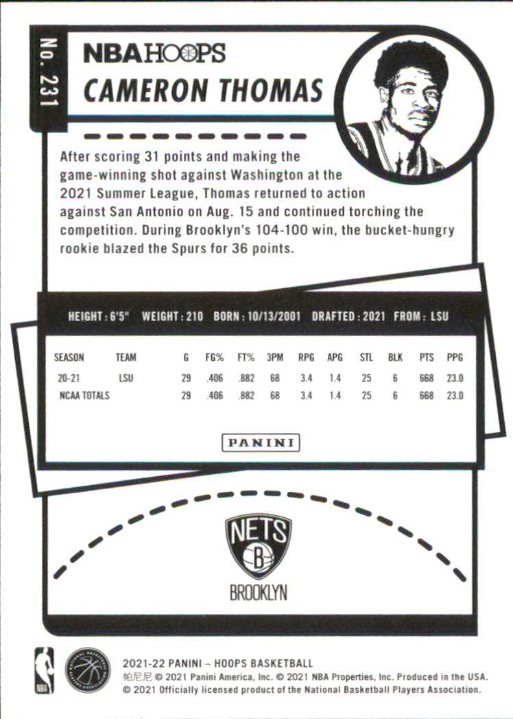 2021-22 Hoops #231 Cameron Thomas RC - NM