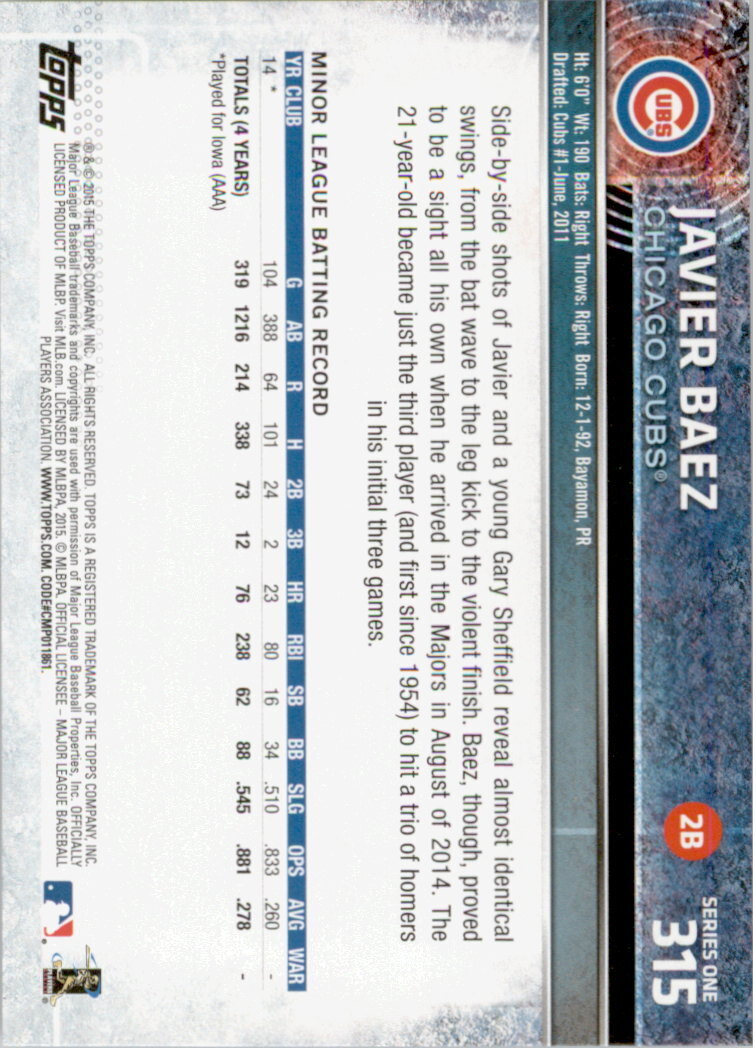 2015 Topps #315 Javier Baez RC - NM