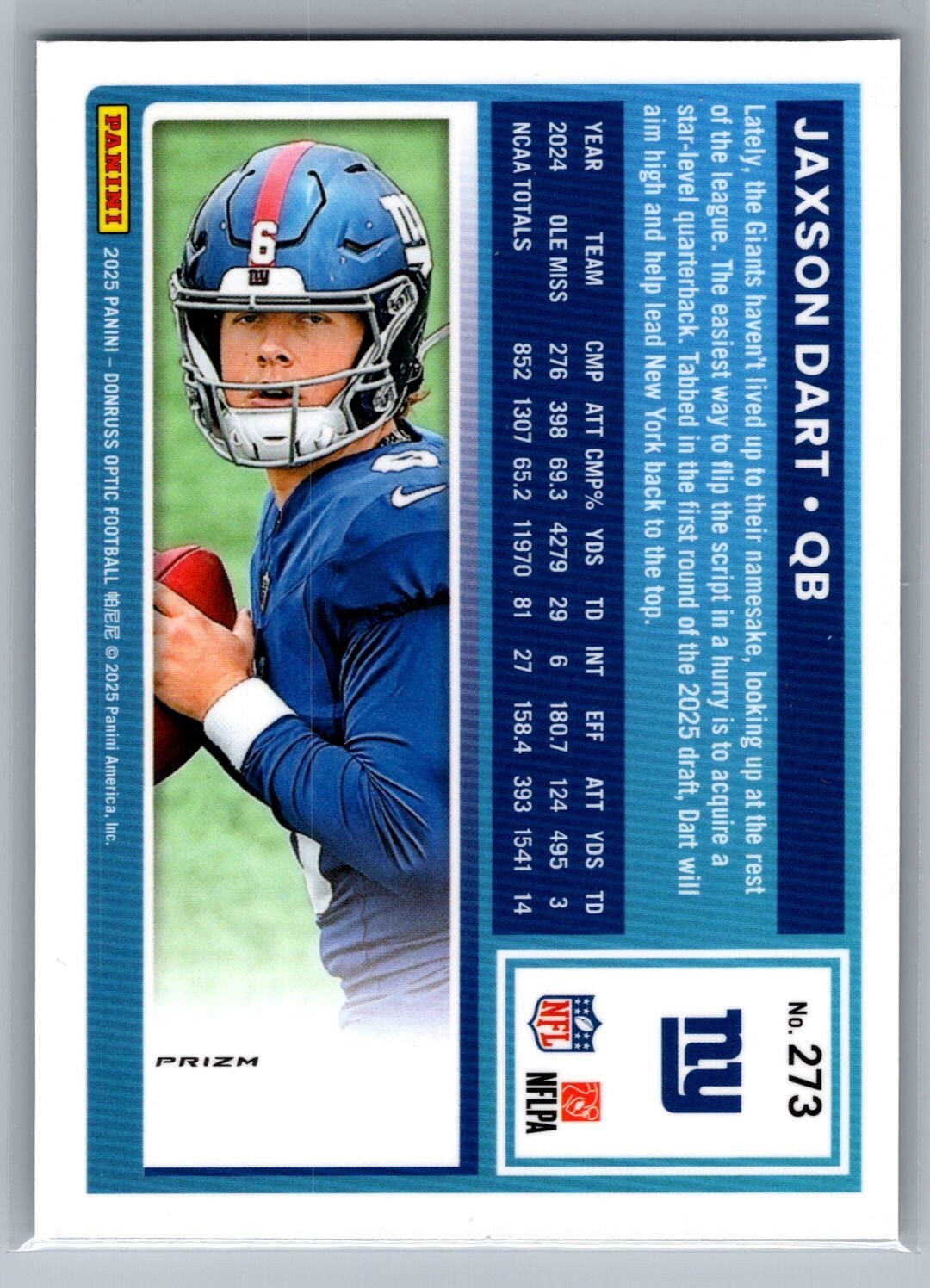 2025 Donruss Optic #273 Jaxson Dart Holo