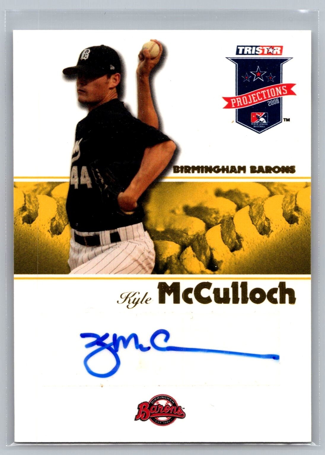 2008 TRISTAR PROjections Autographs Reflectives Yellow #196 Kyle McCulloch 3/25