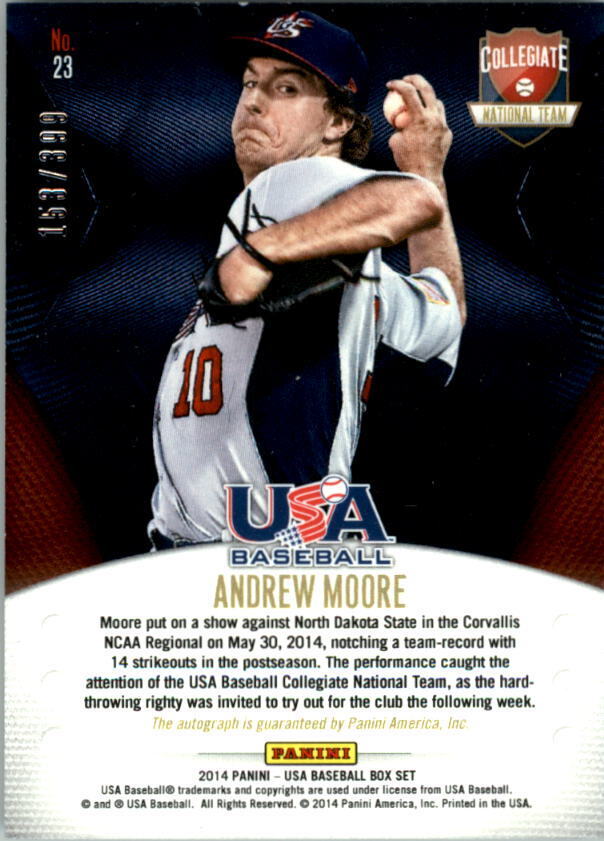 2014 USA Baseball Collegiate National Team Signatures Andrew Moore Auto 230/399