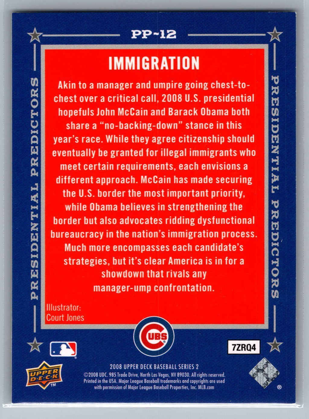 2008 Upper Deck #PP-12 Barack Obama / John McCain Presidential Predictors