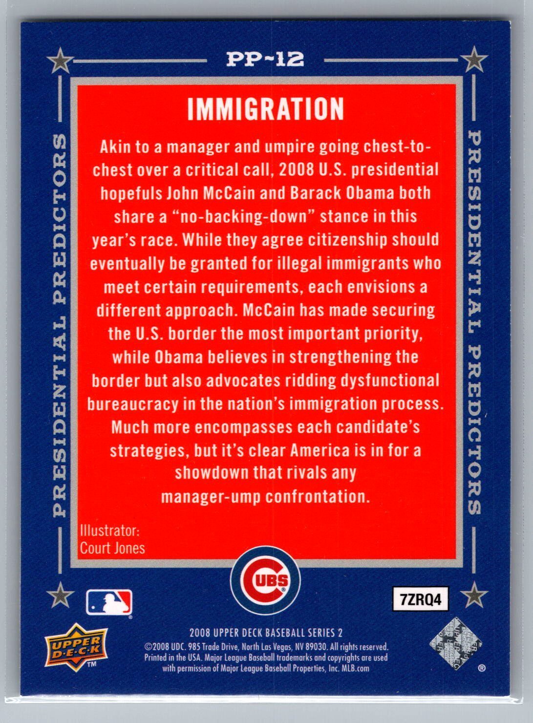 2008 Upper Deck #PP-12 Barack Obama / John McCain Presidential Predictors