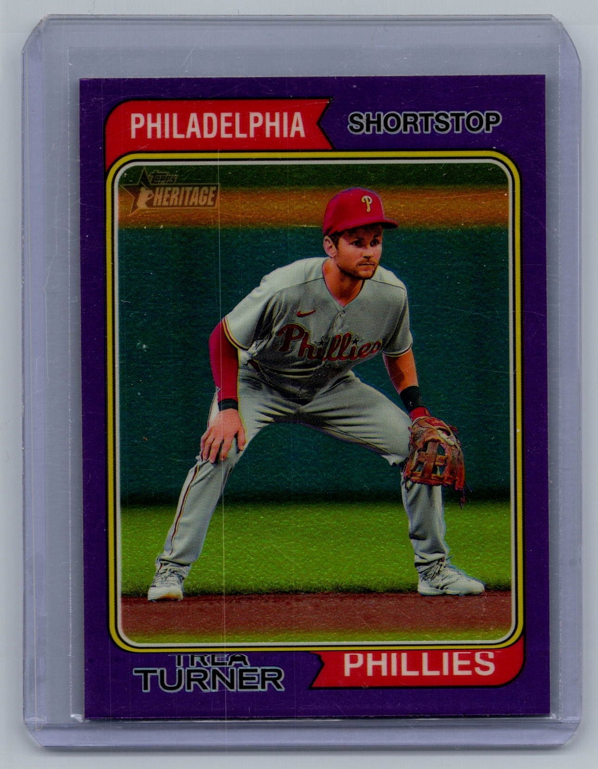 2023 Topps Heritage Chrome Purple Refractors #575 Trea Turner - NM