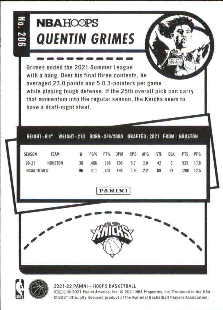 2021-22 Hoops #206 Quentin Grimes RC - NM