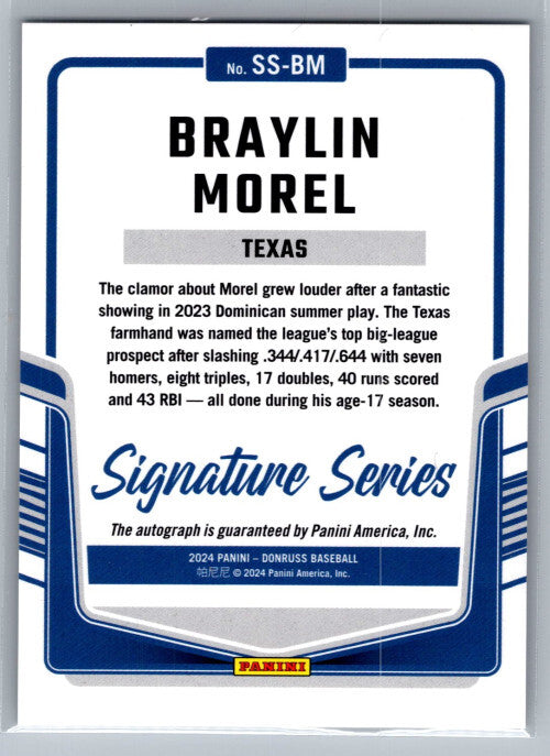 2024 Donruss Signature Series #30 Braylin Morel Auto - NM