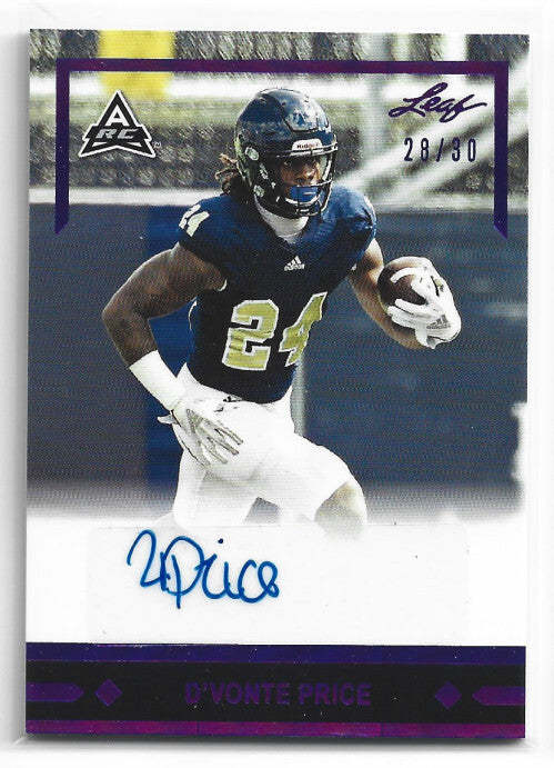 2021 Leaf Memories '91 Autographs Purple #GLRDP1 D'Vonte Price Auto 28/30 - NM
