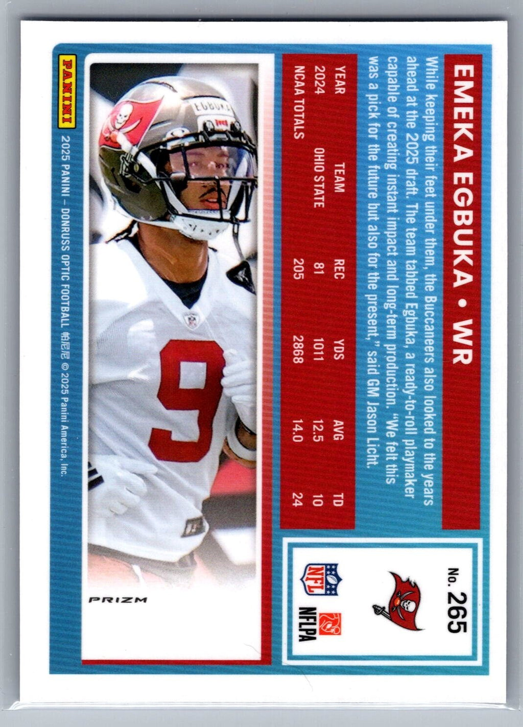 2025 Donruss Optic #265 Emeka Egbuka Purple Shock