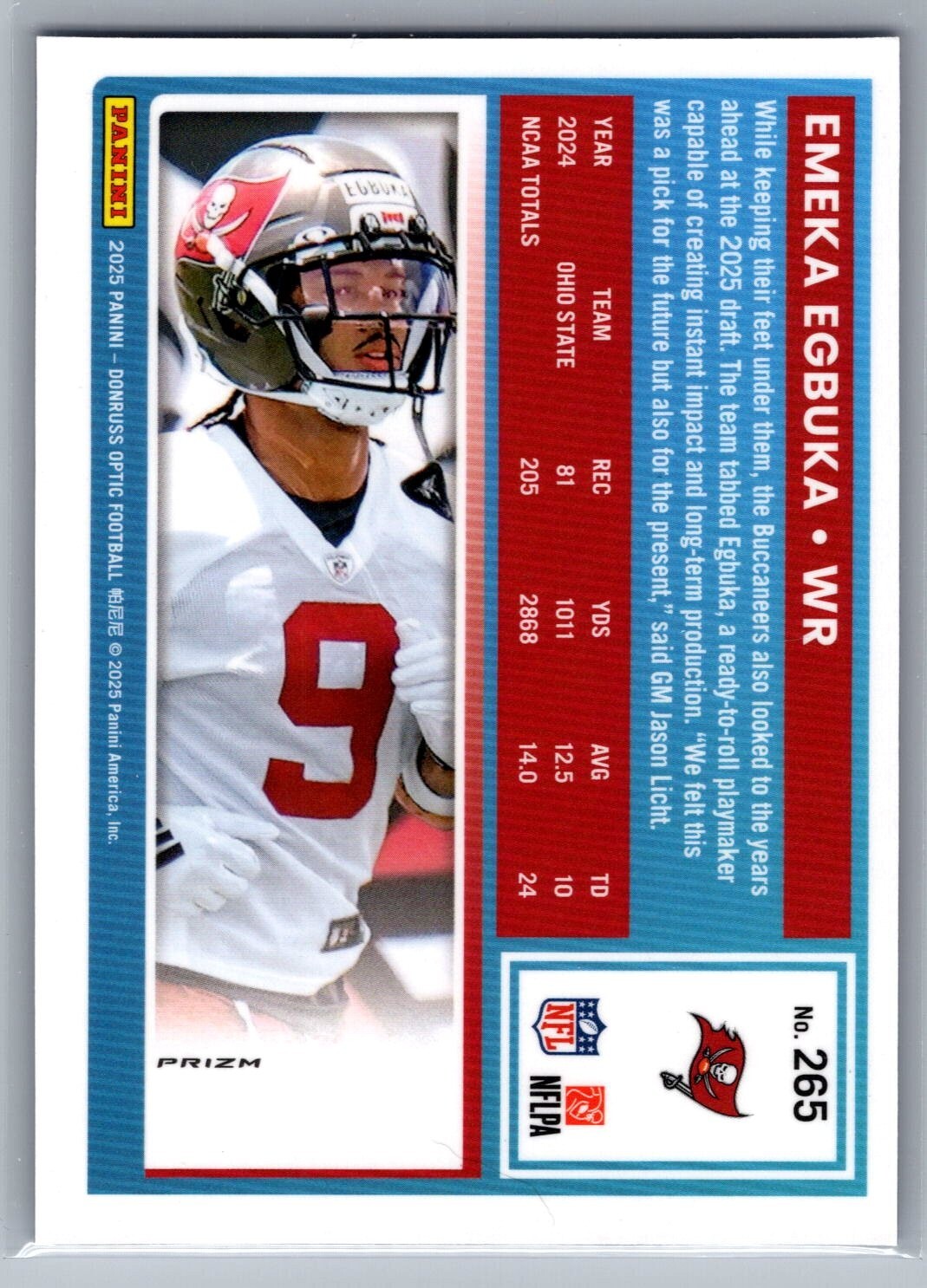 2025 Donruss Optic #265 Emeka Egbuka Purple Shock