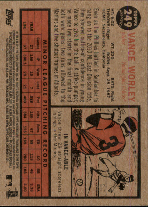2011 Topps Heritage #249 Vance Worley (RC) - NM