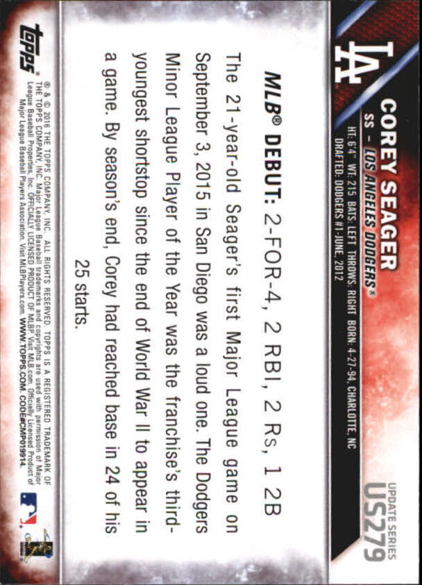 2016 Topps Update #US279 Corey Seager RD - NM