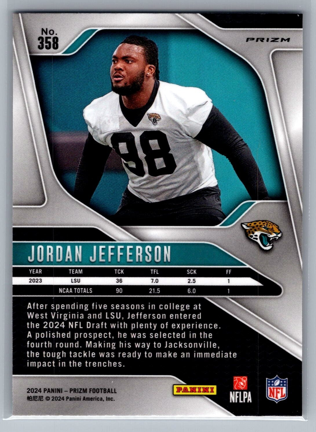 2024 Panini Prizm #358 Jordan Jefferson RC Silver
