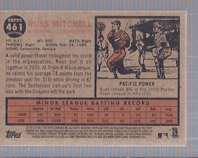 2011 Topps Heritage #461 Russ Mitchell SP RC - NM