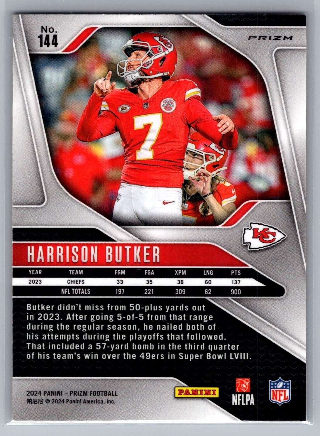 2024 Panini Prizm #144 Harrison Butker Lazer