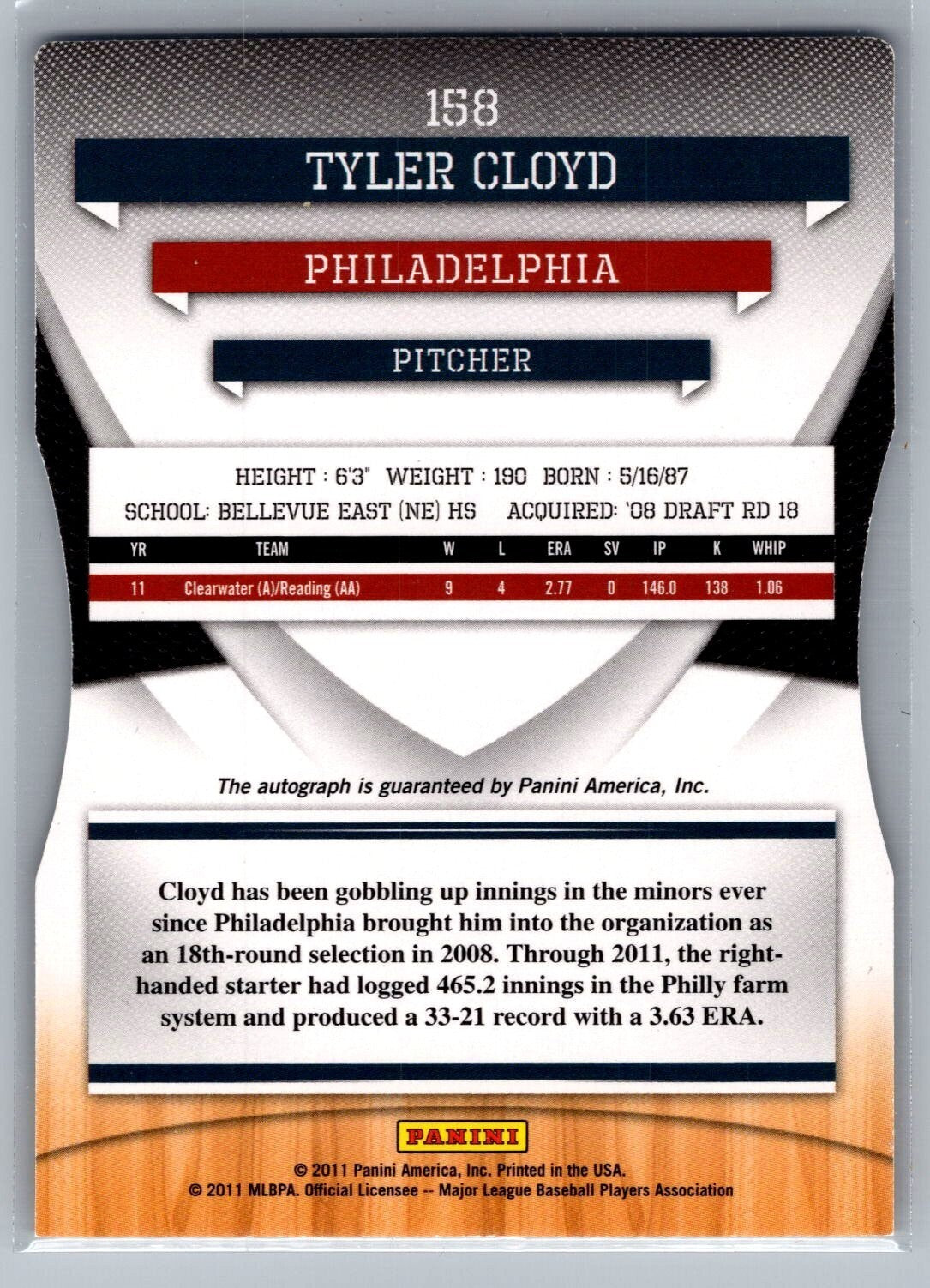 2011 Elite Extra Edition Prospects Signature Status #158 Tyler Cloyd 46/50